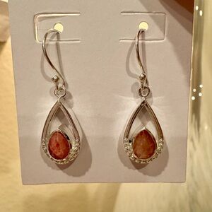 Natural Peach Moonstone Gemstone Sterling Silver Earrings